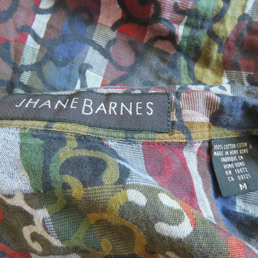 VINTAGE JHANE BARNES Abstract Checked Multicolor Button Down Shirt Men's Size M - Picture 14 of 14